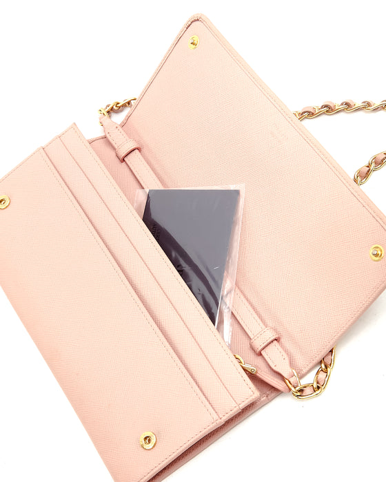 Prada Pink Saffiano Leather Wallet on Chain