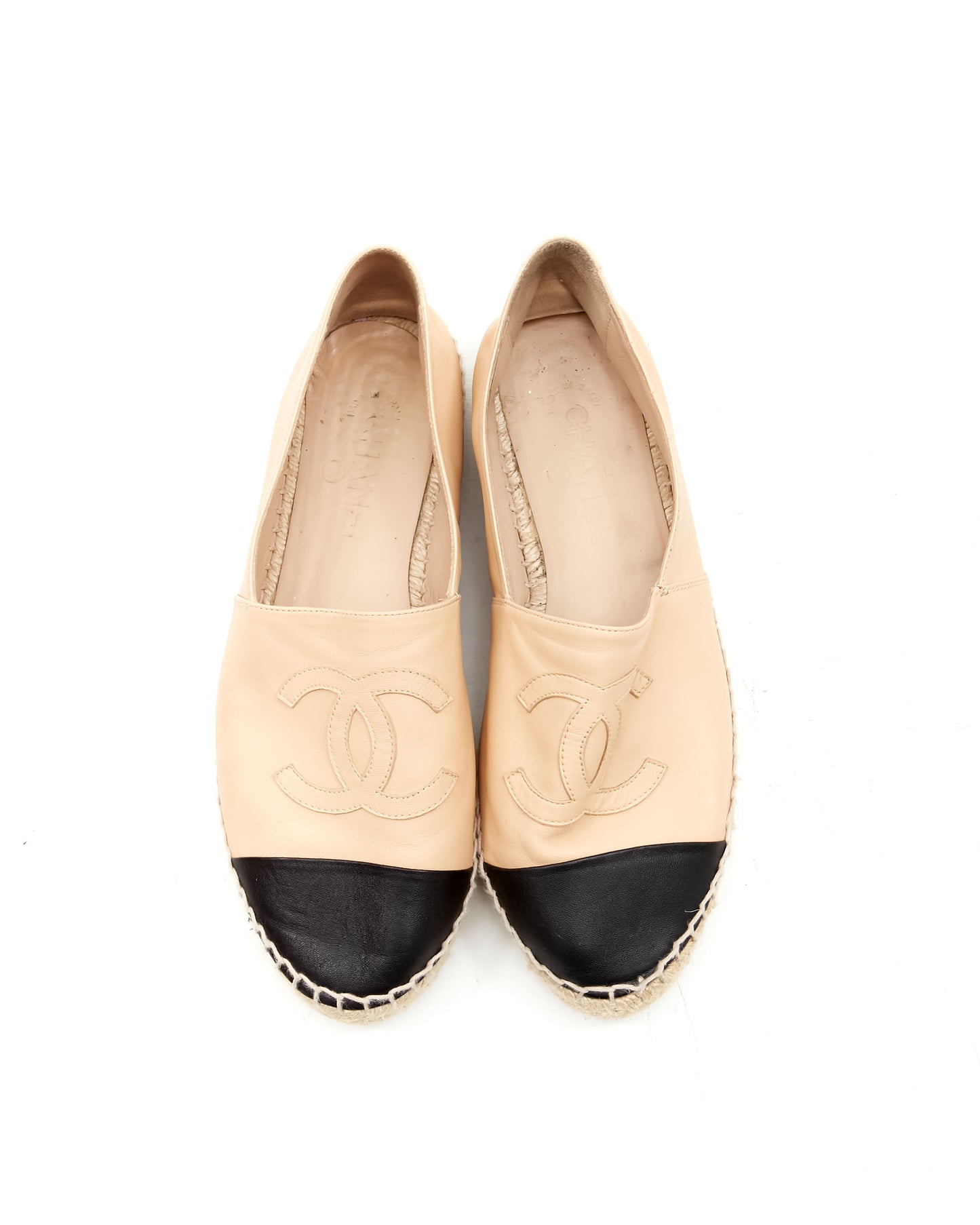 Chanel Beige/Black Leather Espadrille - 40