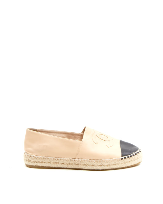 Chanel Beige/Black Leather Espadrille - 40