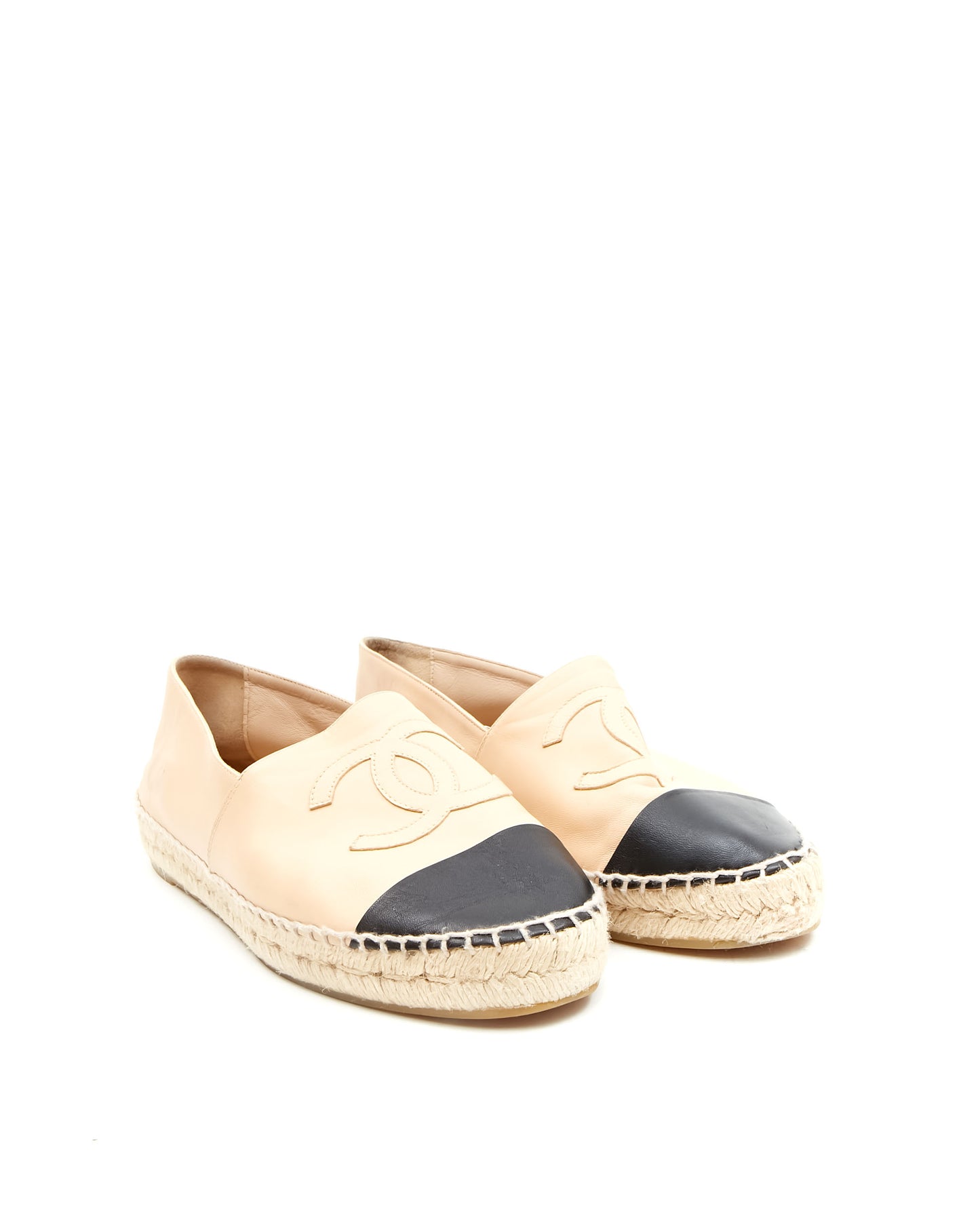 Chanel Beige/Black Leather Espadrille - 40