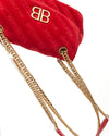 Balenciaga Red Velvet Quilted Logo BB Small Chain Crossbody