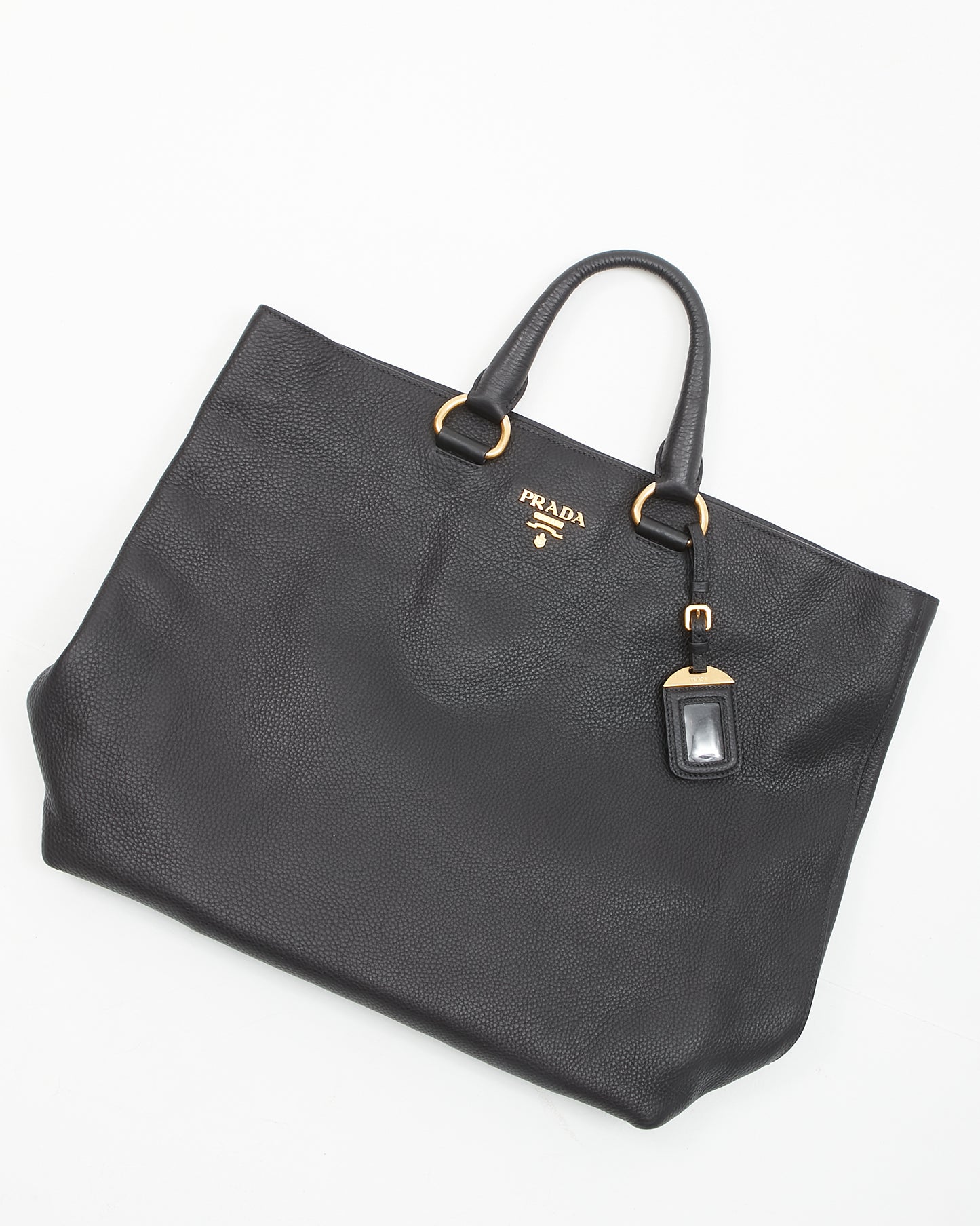 Prada Black Vitello Daino Leather Shopping Tote Bag