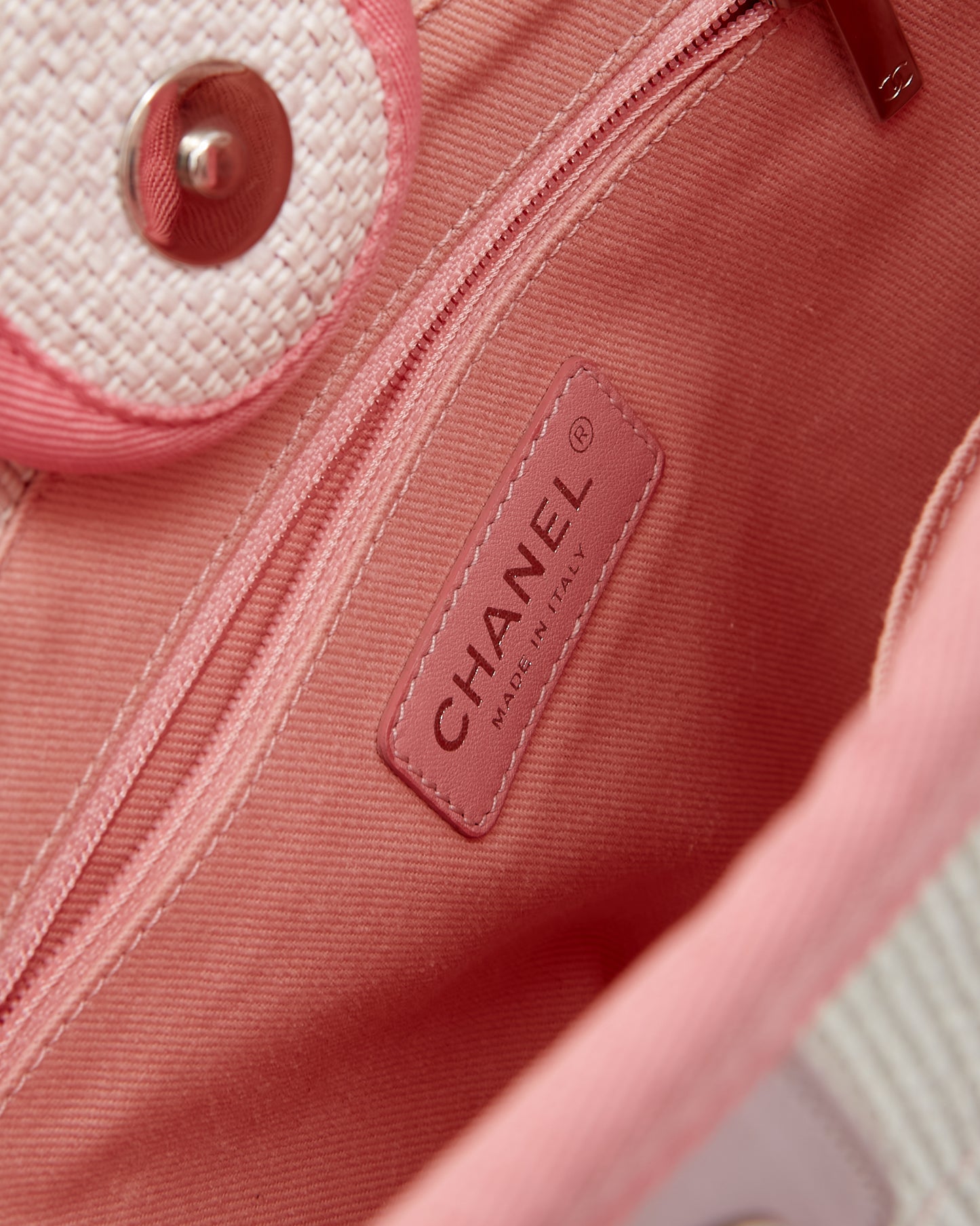 Chanel Cream & Pink Canvas Small Deauville Small Tote Bag