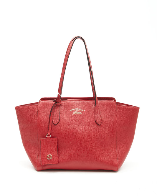 Gucci Red Pebbled Leather Small Swing Tote Bag