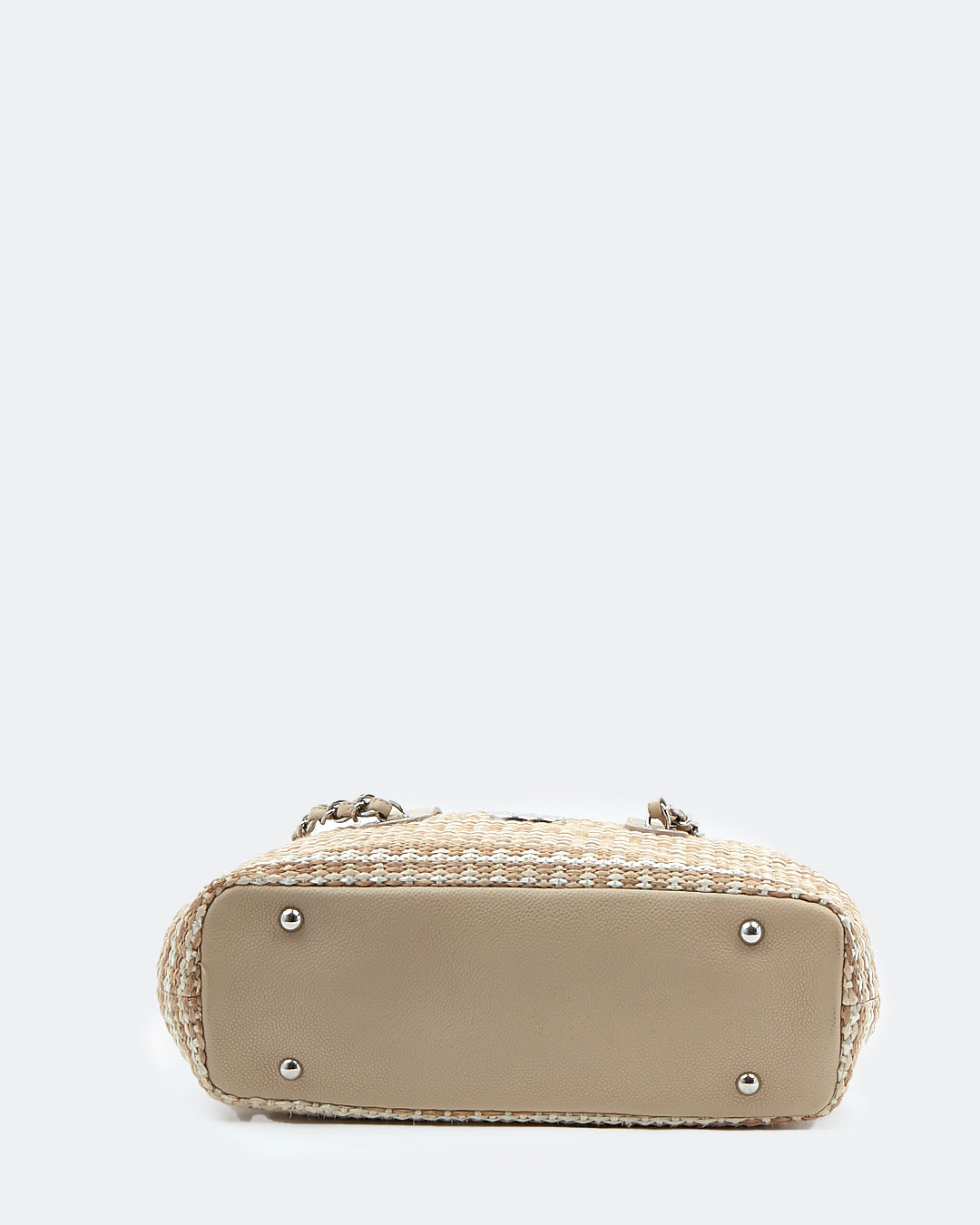 Chanel Beige Tweed & Raffia Top Handle Chain Shoulder Drawstring Bag