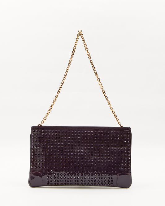 Louboutin Purple Patent Leather Spike Chain Shoulder Clutch