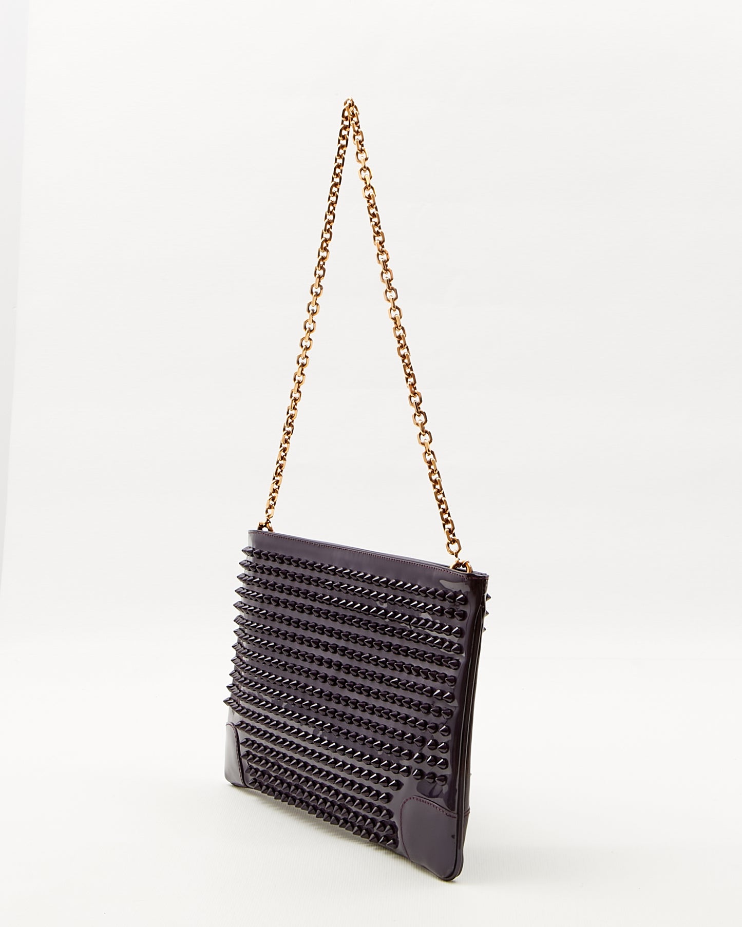 Louboutin Purple Patent Leather Spike Chain Shoulder Clutch