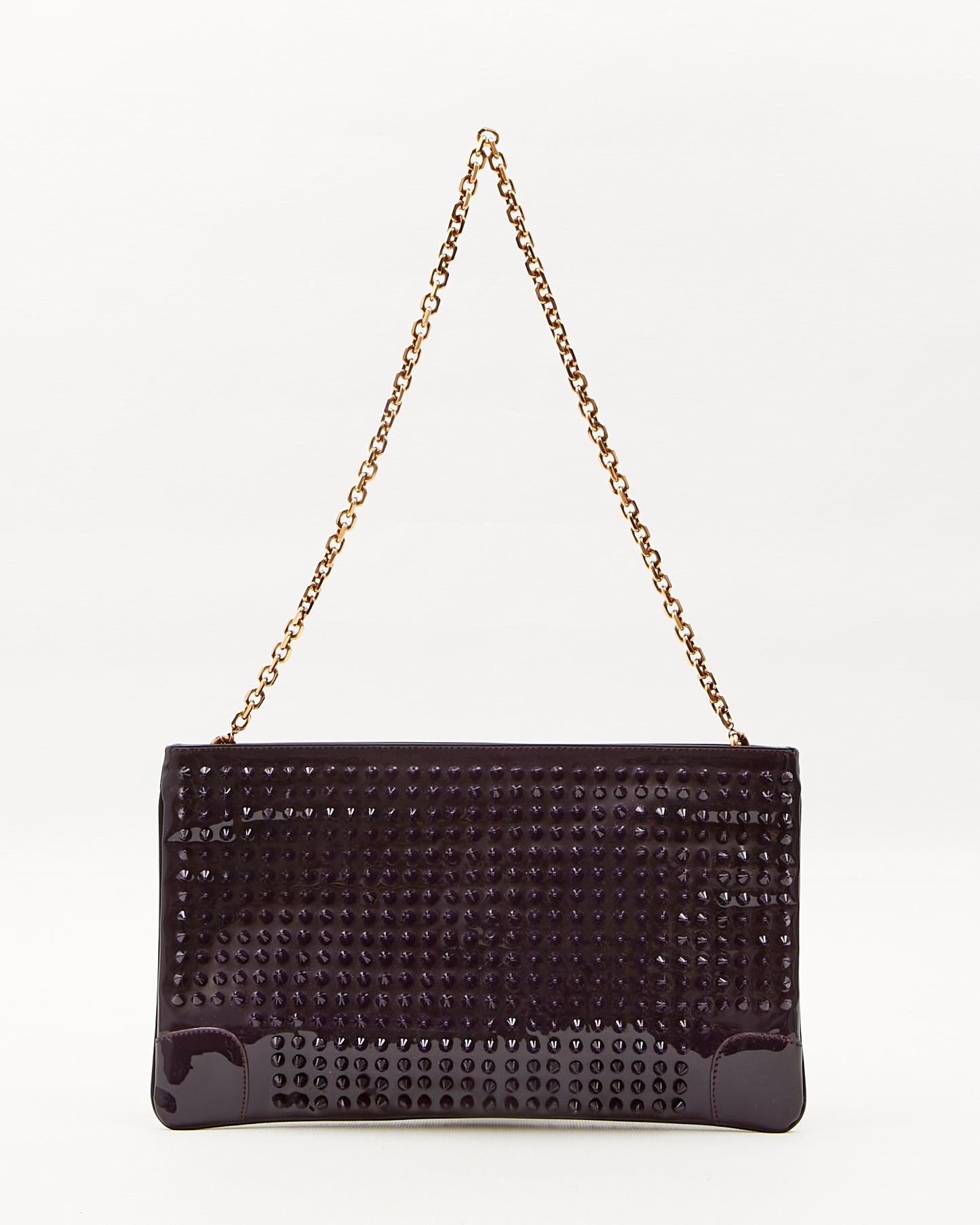 Louboutin Purple Patent Leather Spike Chain Shoulder Clutch