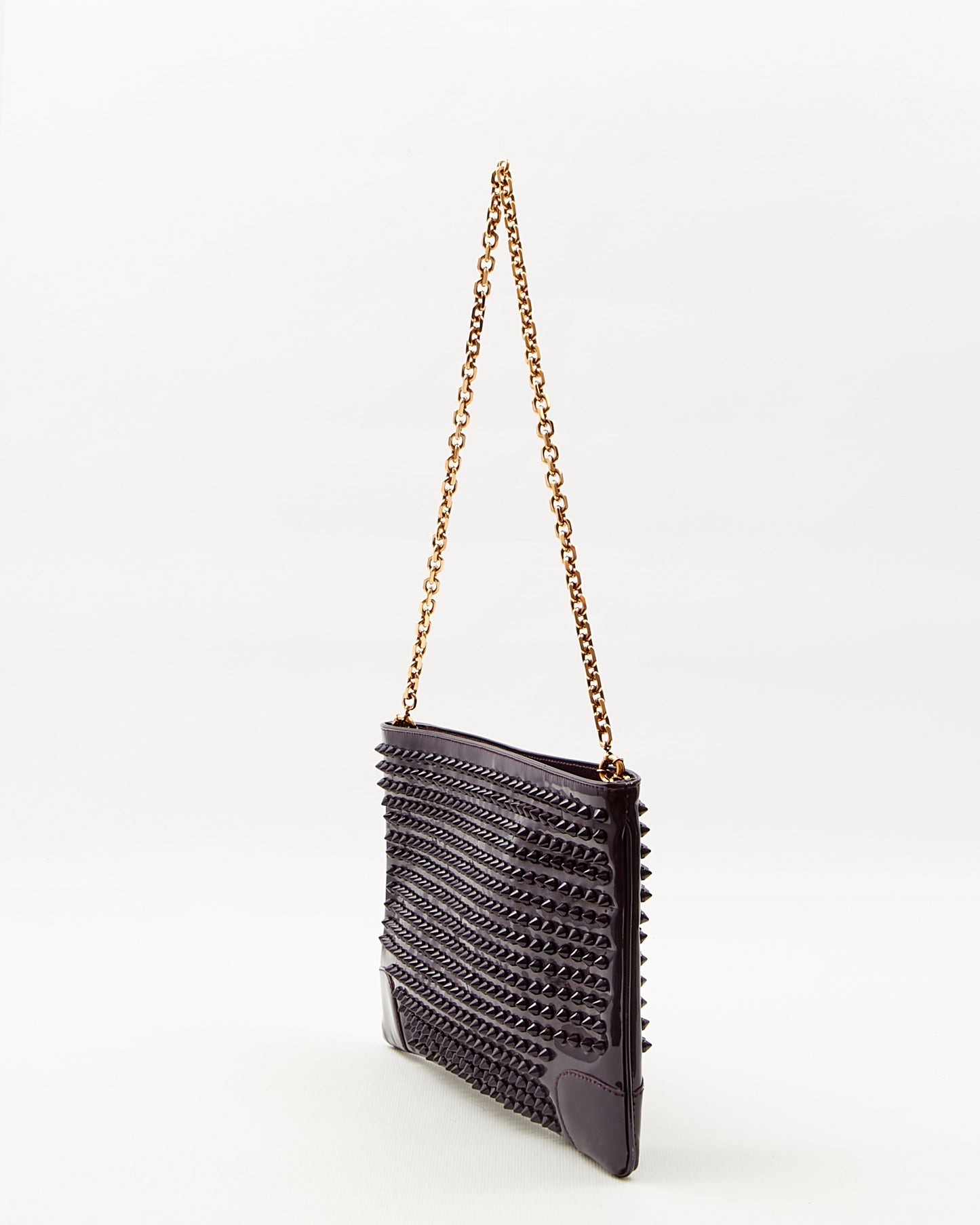 Louboutin Purple Patent Leather Spike Chain Shoulder Clutch