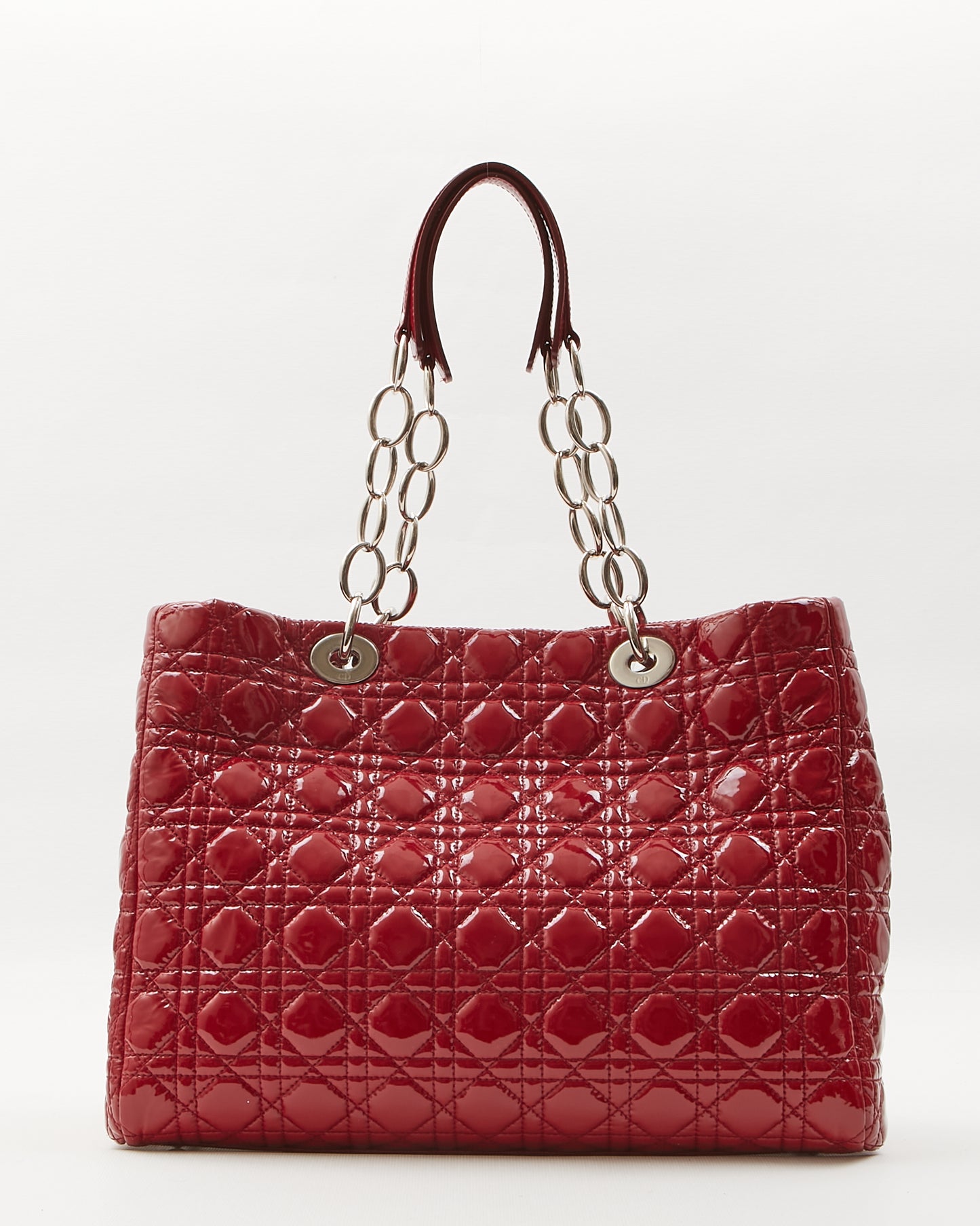 Grand sac cabas Cannage en cuir verni rouge Dior