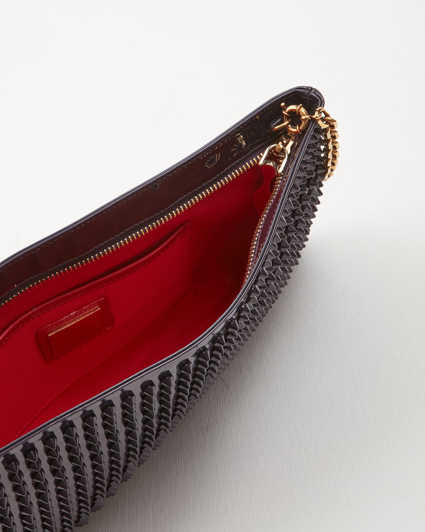Louboutin Purple Patent Leather Spike Chain Shoulder Clutch