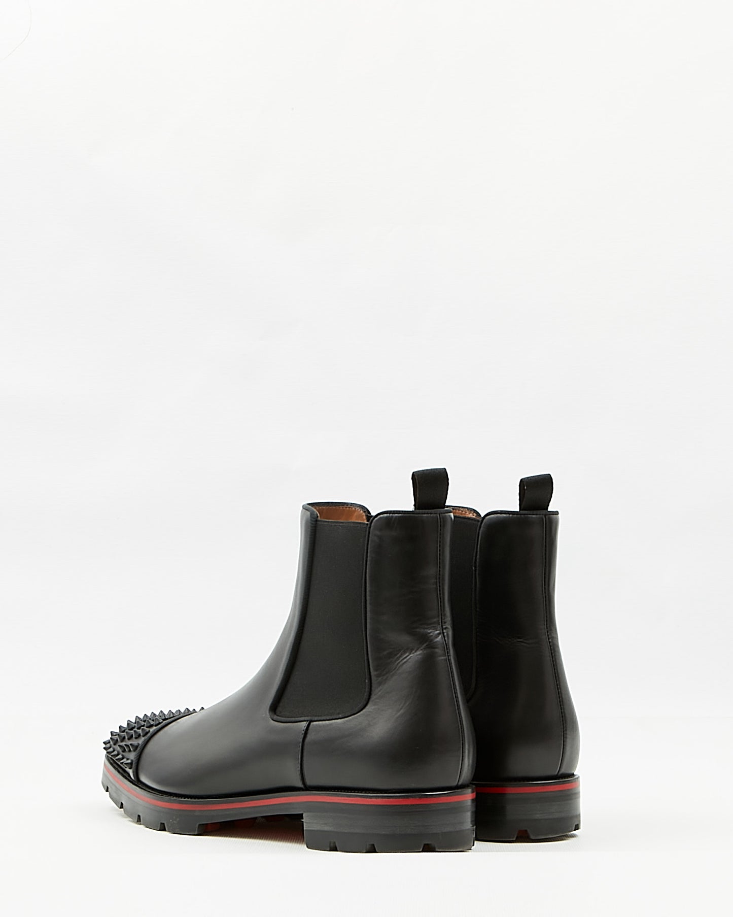 Louboutin Black Leather Melon Spikes Flat Calf / GG Chelsea Boots - 45