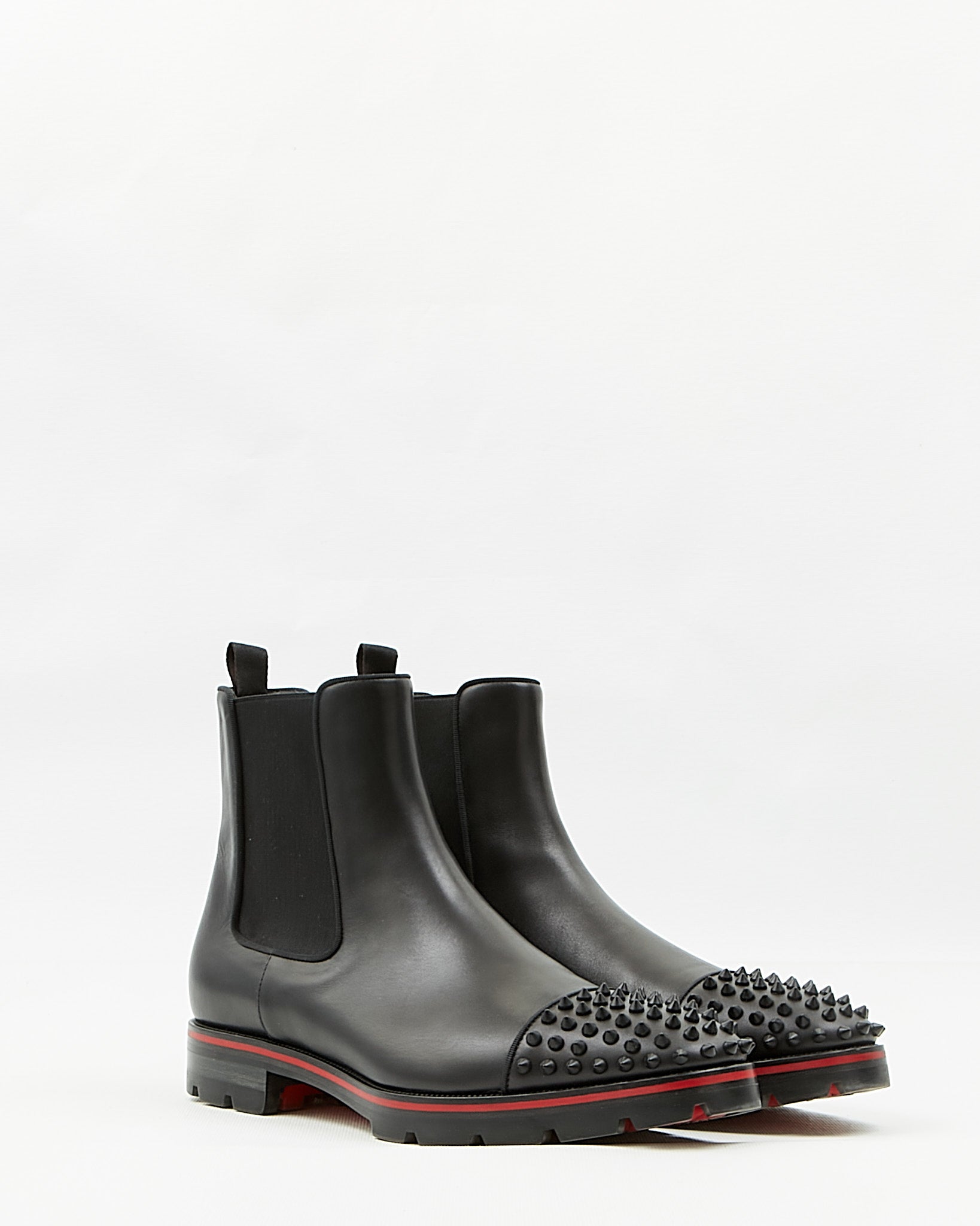 Explore a Louboutin Black Leather Melon Spikes Flat Calf GG