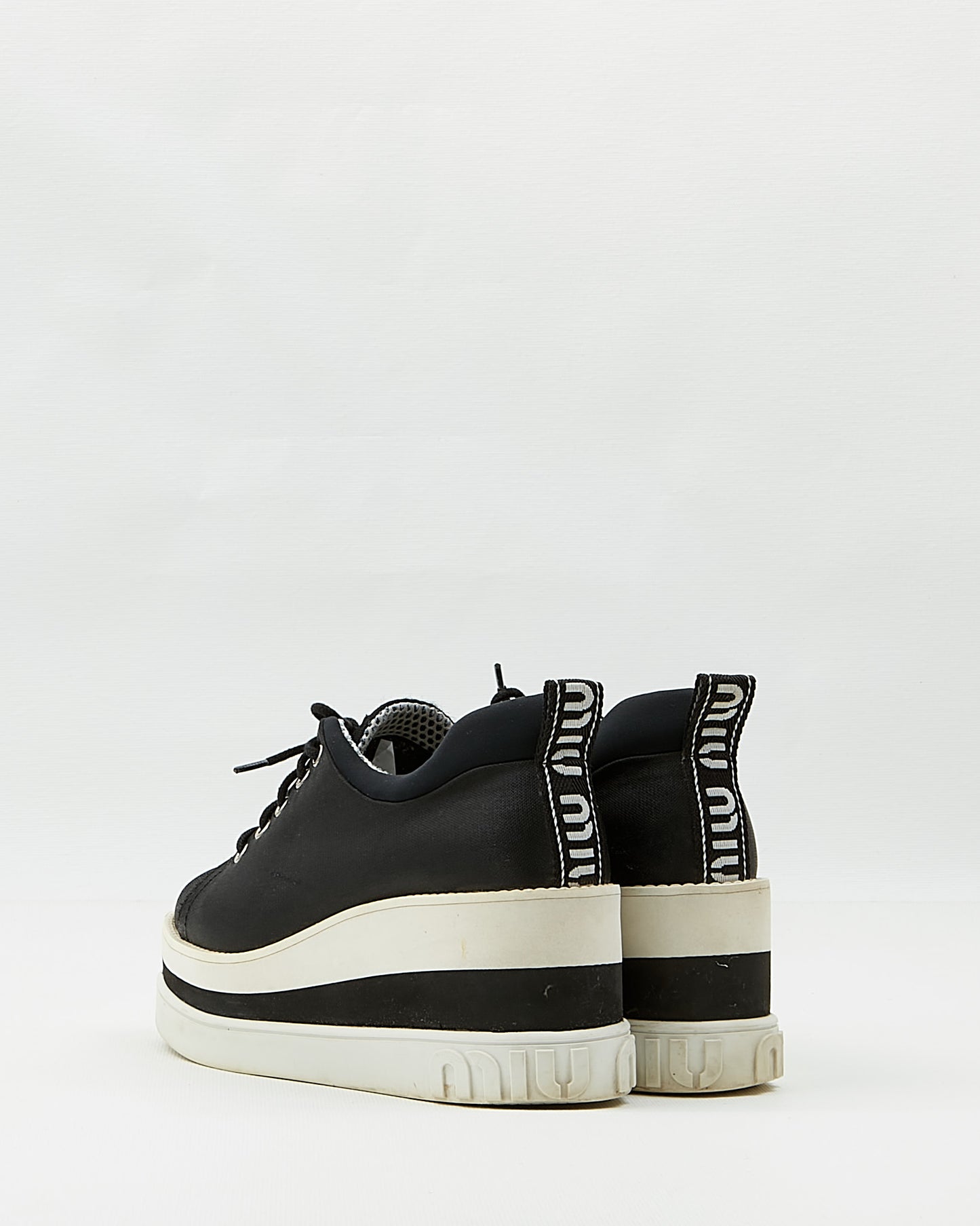 Miu Miu Black Fabric Lace Up Platform Sneakers - 38