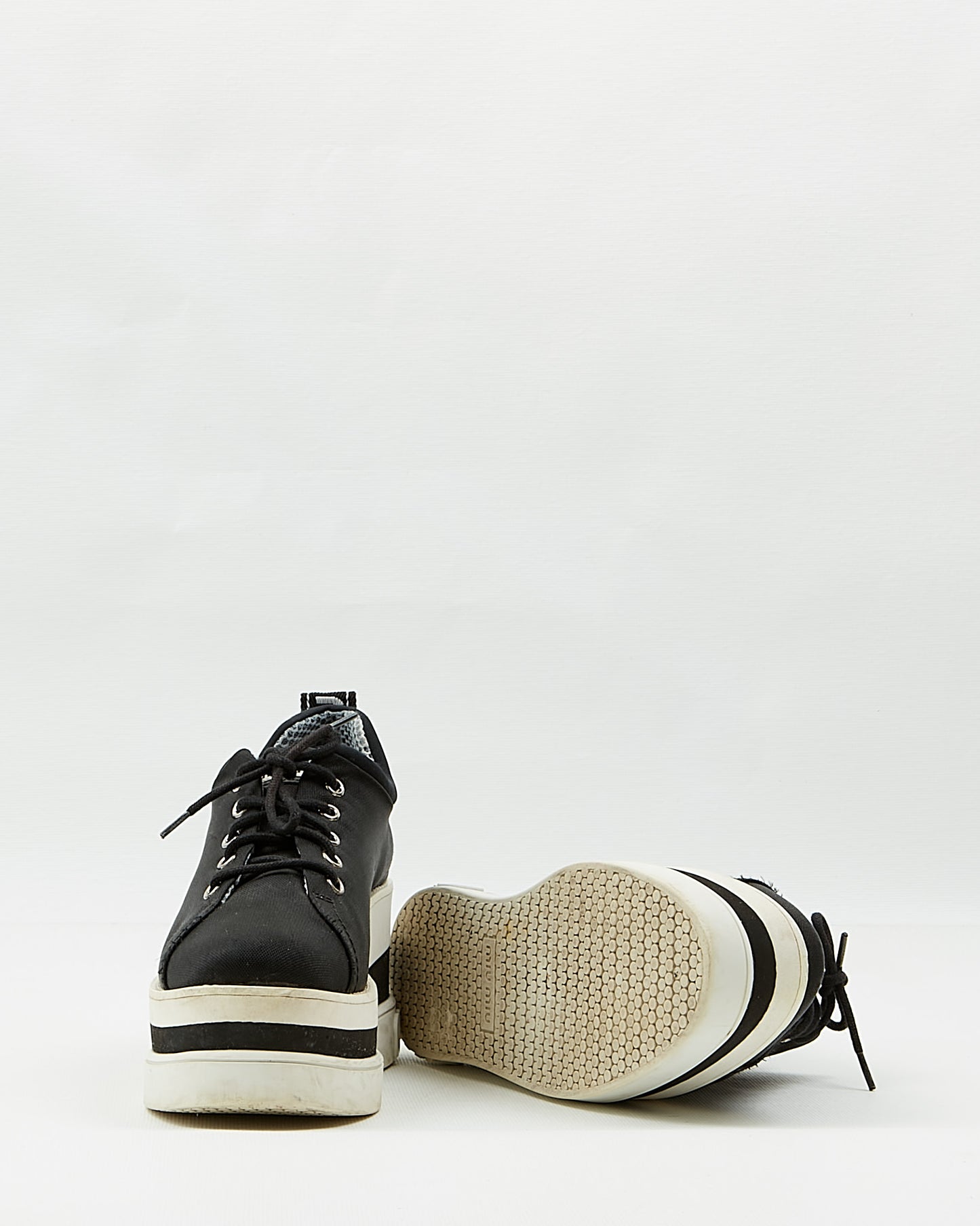 Miu Miu Black Fabric Lace Up Platform Sneakers - 38