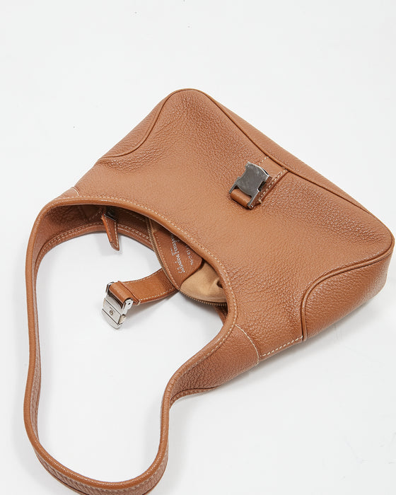 Ferragamo Tan Pebbled Leather Shoulder Bag
