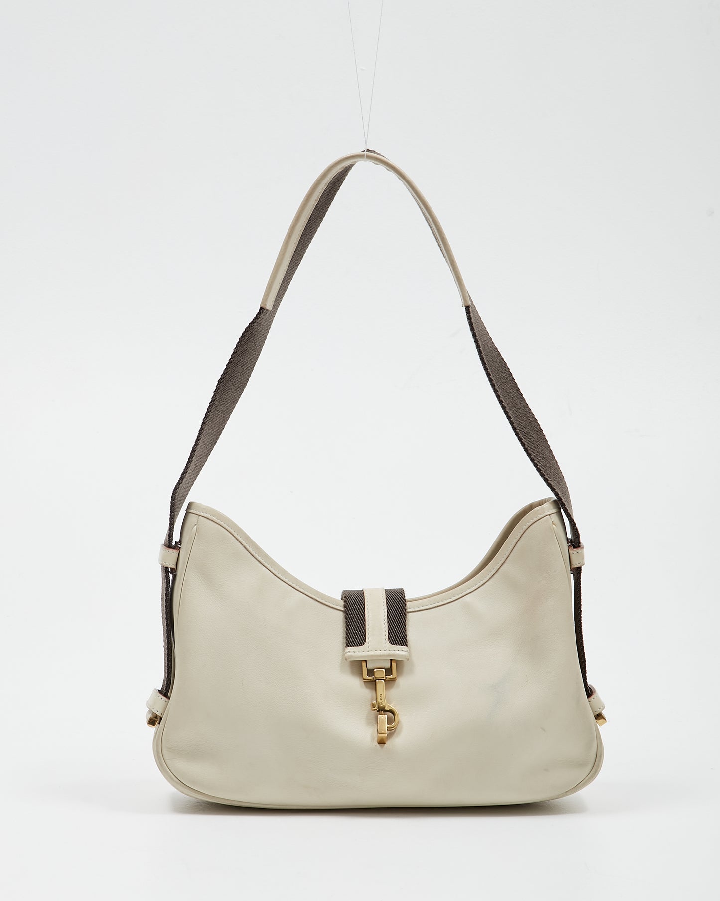 Sac à bandoulière en cuir Web blanc cassé/vert Gucci