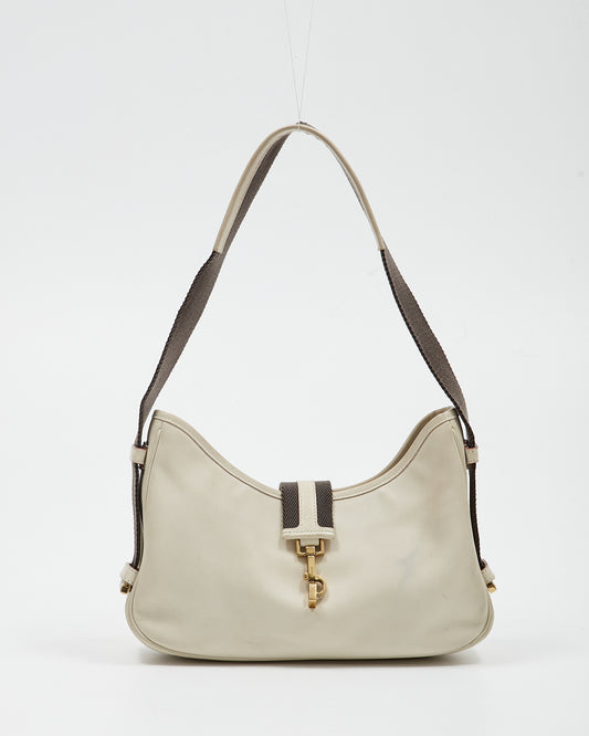 Gucci Offwhite/Green Web Leather Shoulder Bag