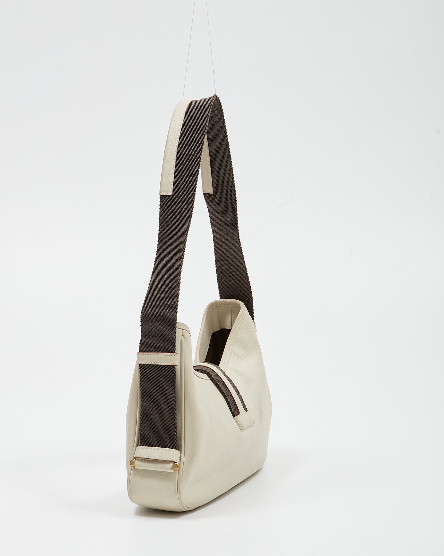 Sac à bandoulière en cuir Web blanc cassé/vert Gucci