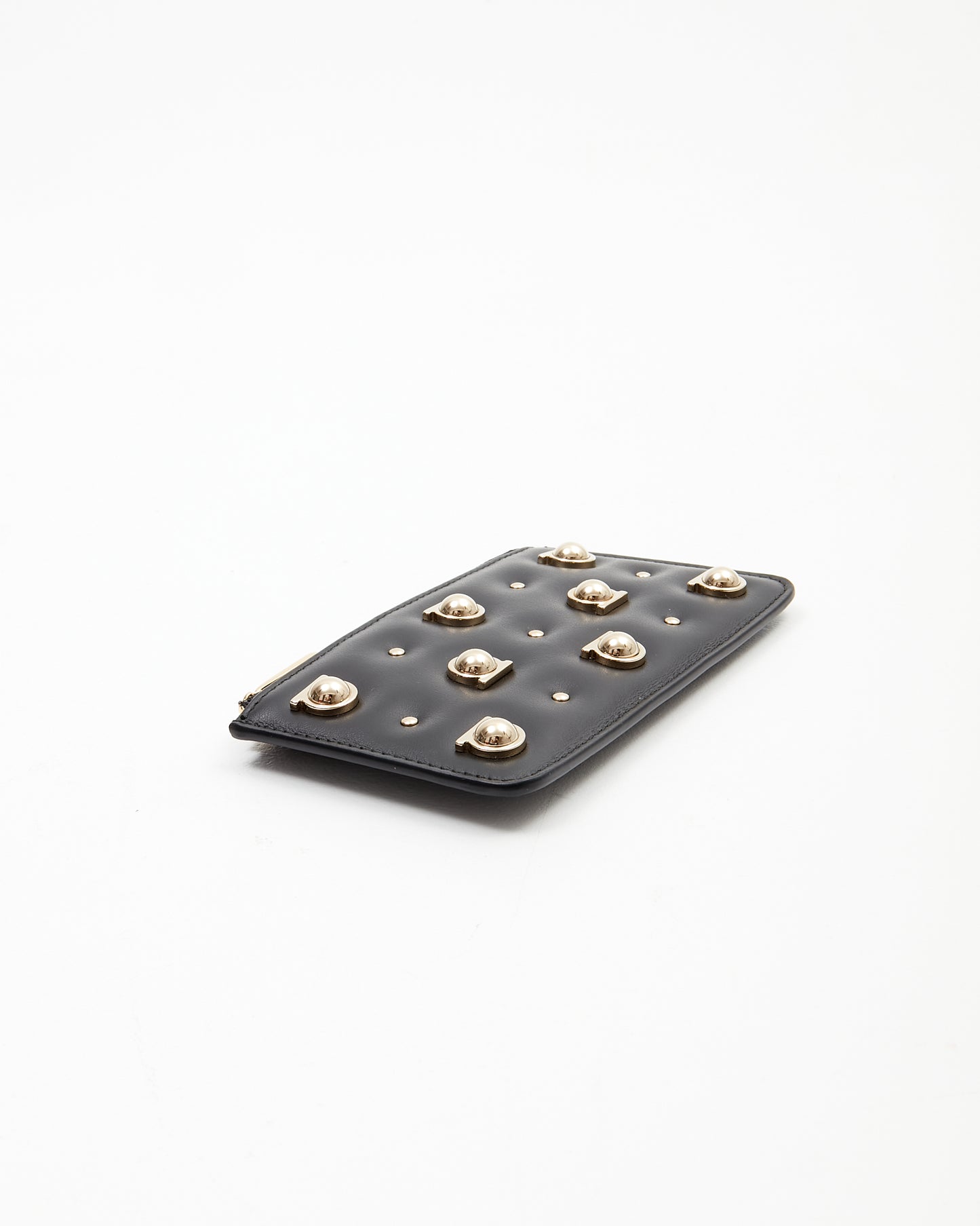 Porte-cartes à chaîne cloutée Gancini en cuir noir Ferragamo