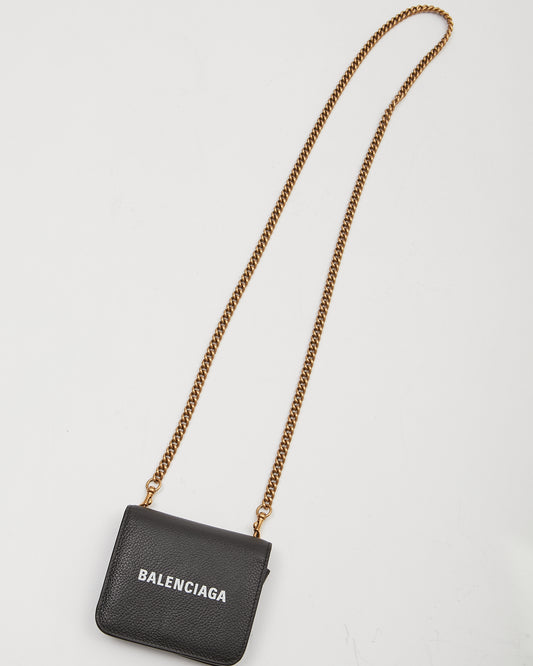 Balenciaga Mini portefeuille Cash en cuir noir sur chaîne
