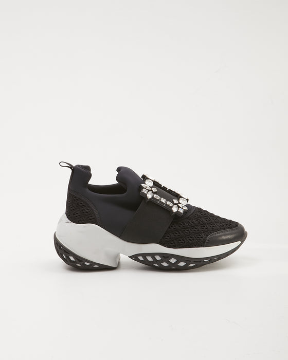 Roger Vivier Black Neoprene Viv’ Run Strass Buckle Sneakers - 35.5