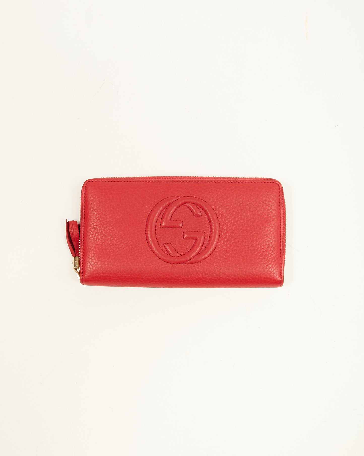 Gucci Red Pebbled Leather Soho Continental Zippy Wallet