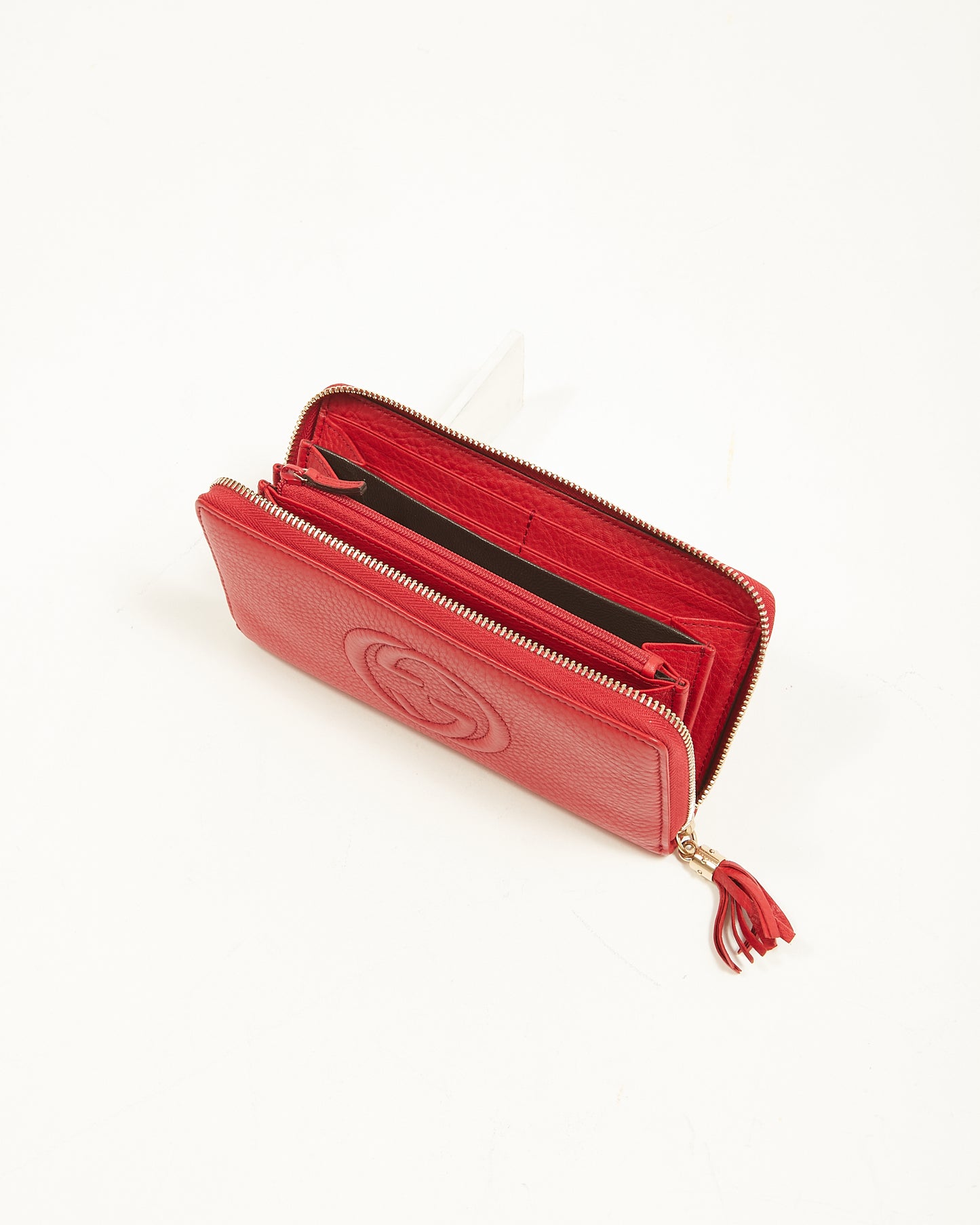 Gucci Red Pebbled Leather Soho Continental Zippy Wallet