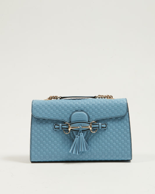 Explore a Gucci Baby Blue Leather Microguccissima Emily Medium