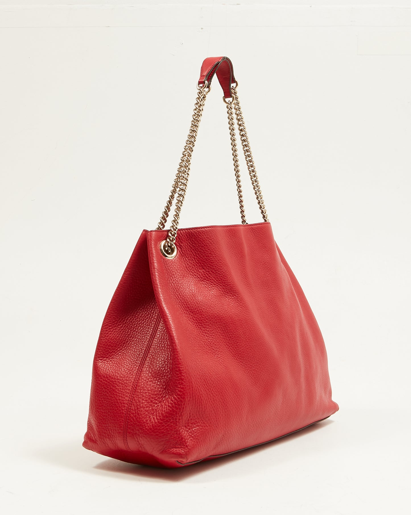 Gucci Red Pebbled Leather Large Soho Chain Shoulder Tote Bag
