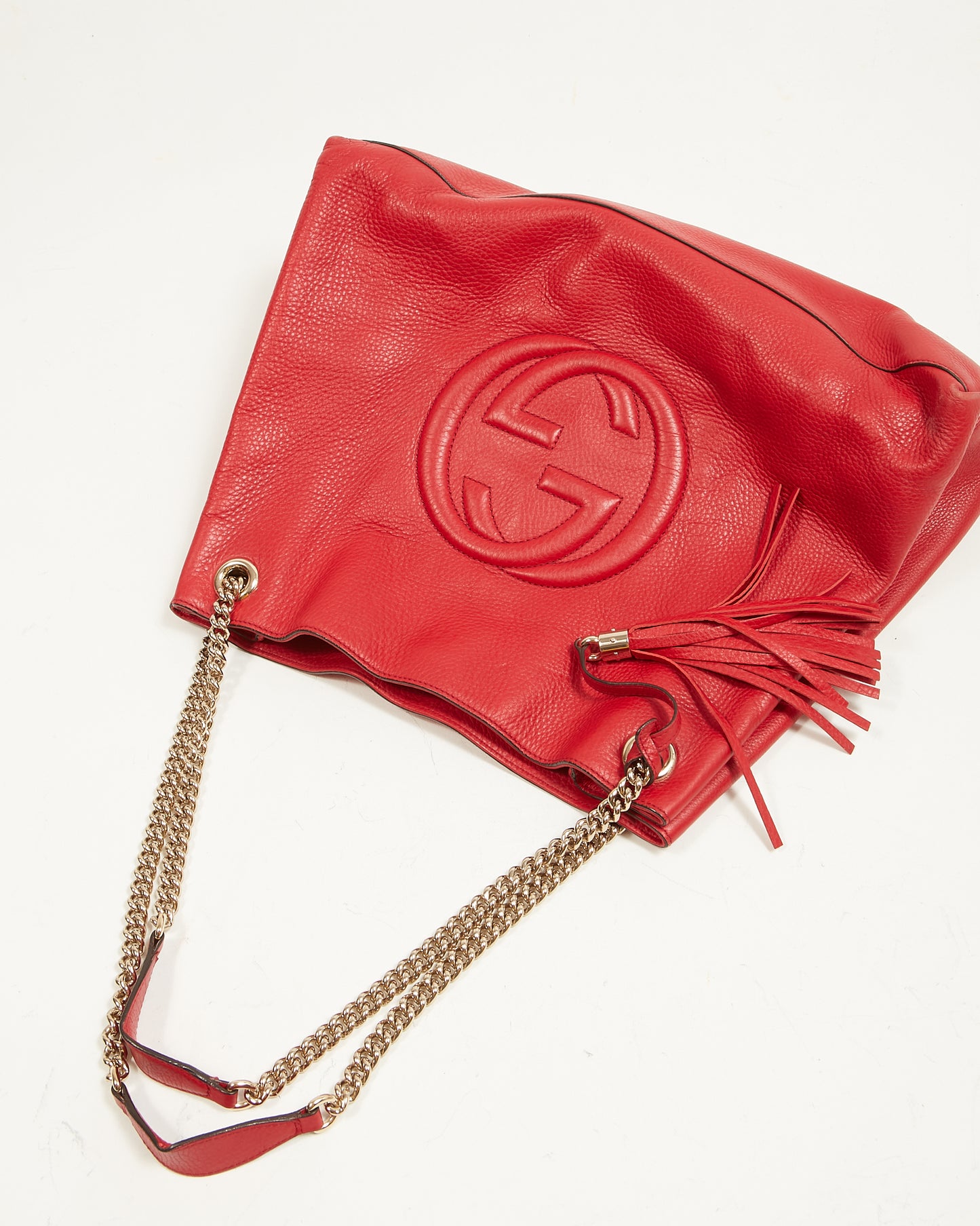 Gucci Red Pebbled Leather Large Soho Chain Shoulder Tote Bag