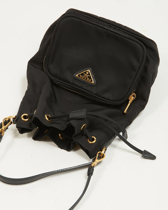 Prada Black Nylon Mini Tessuto Duet Bucket Bag