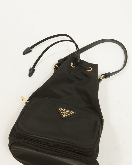 Prada Black Nylon Mini Tessuto Duet Bucket Bag