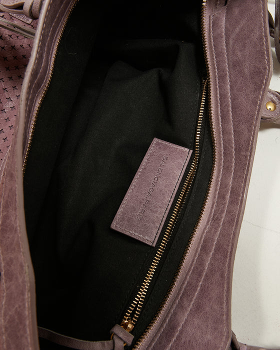 Balenciaga Purple Perforated Leather City Motocross Bag