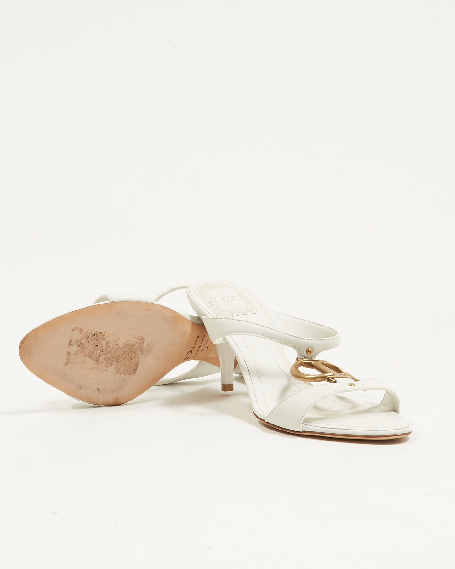 Dior White CD Logo Sandal Heel - 38.5