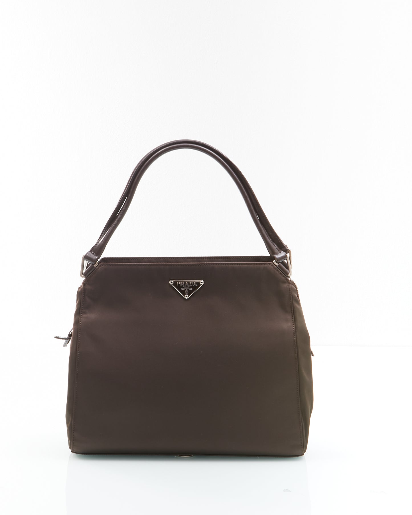 Prada Brown Tessuto Nylon Leather Handle Tote Handbag