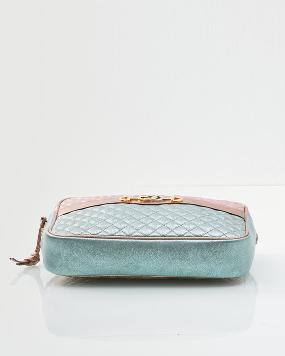 Gucci Pink/Blue Metallic Laminated Calfskin Leather Trapuntata Small Zumi Shoulder Bag