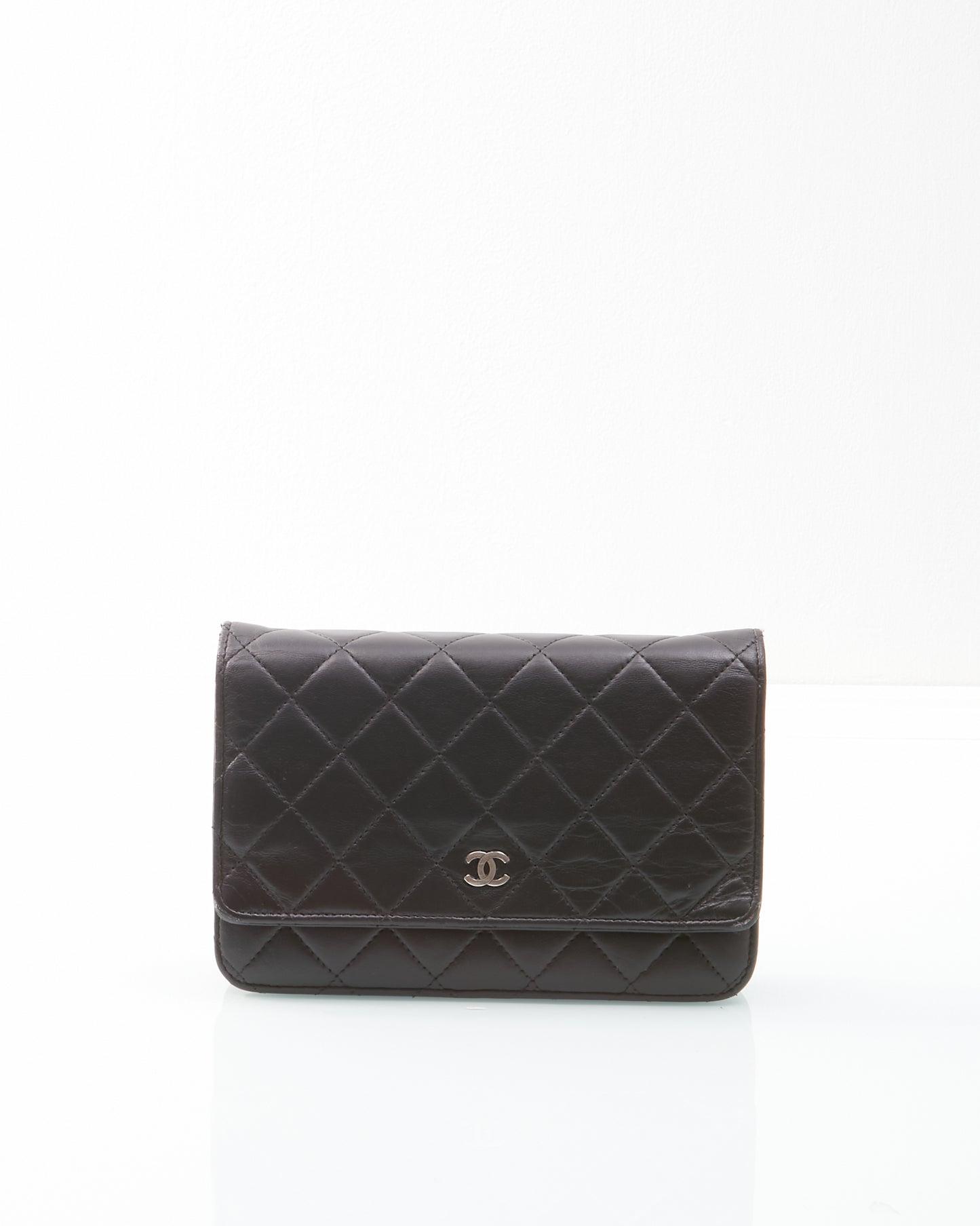 Chanel Black Lambskin Quilted SHW Wallet On Chain