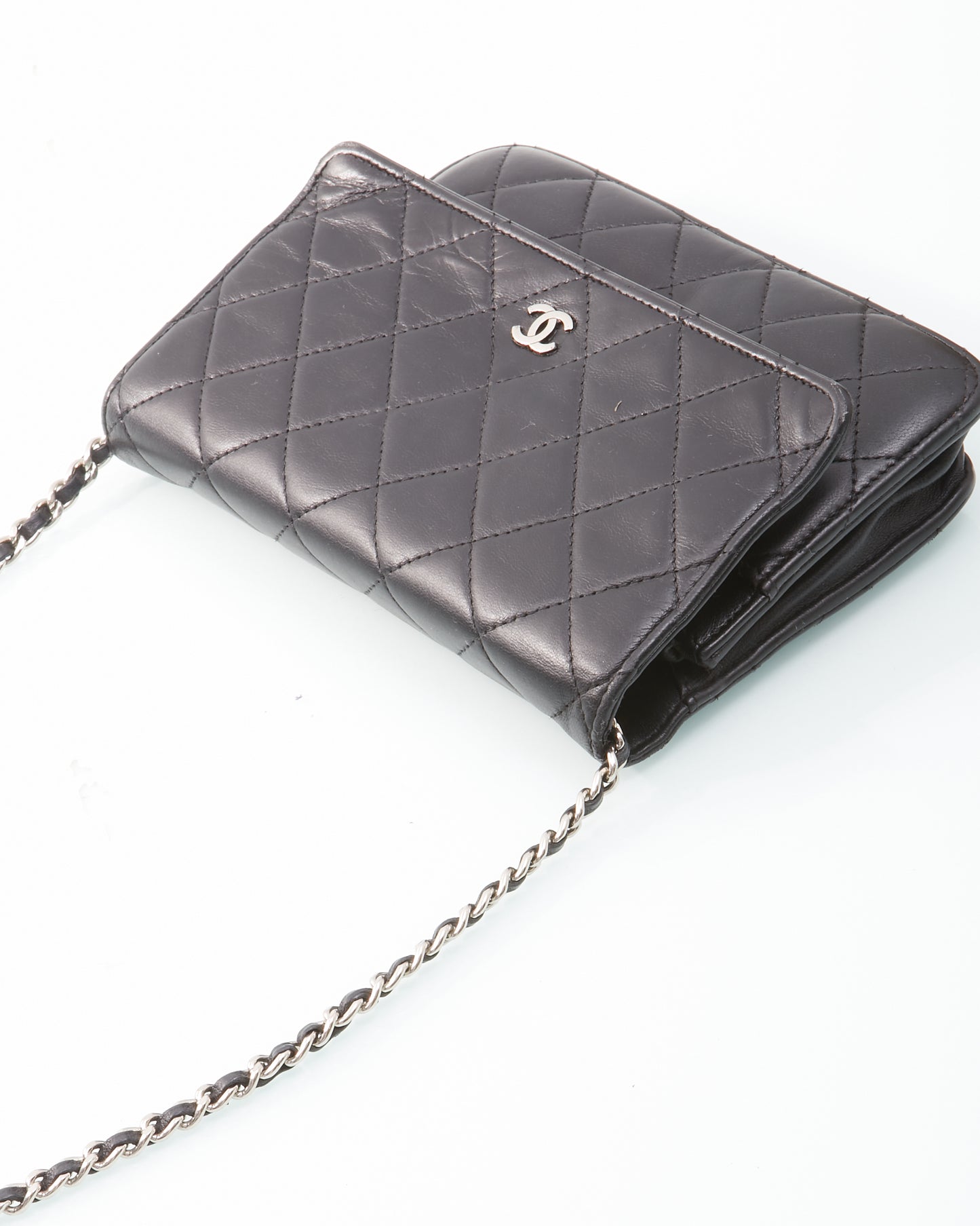 Chanel Black Lambskin Quilted SHW Wallet On Chain