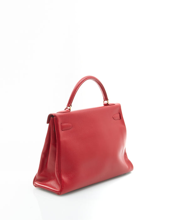 Hermès Red Courchevel Leather Kelly 32 Bag GHW