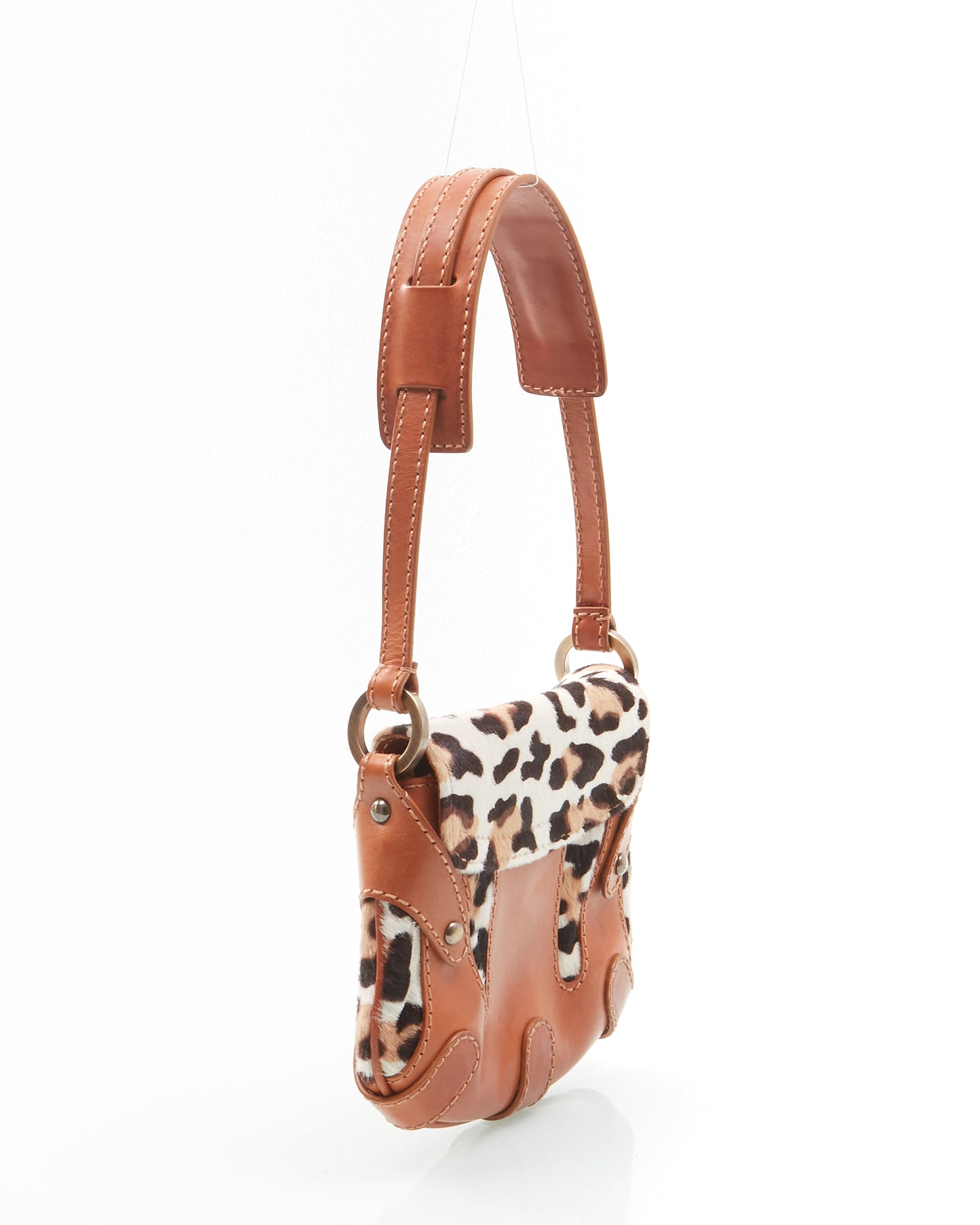 Valentino Brown V Logo Cheetah Print Pony Hair Shoulder Bag