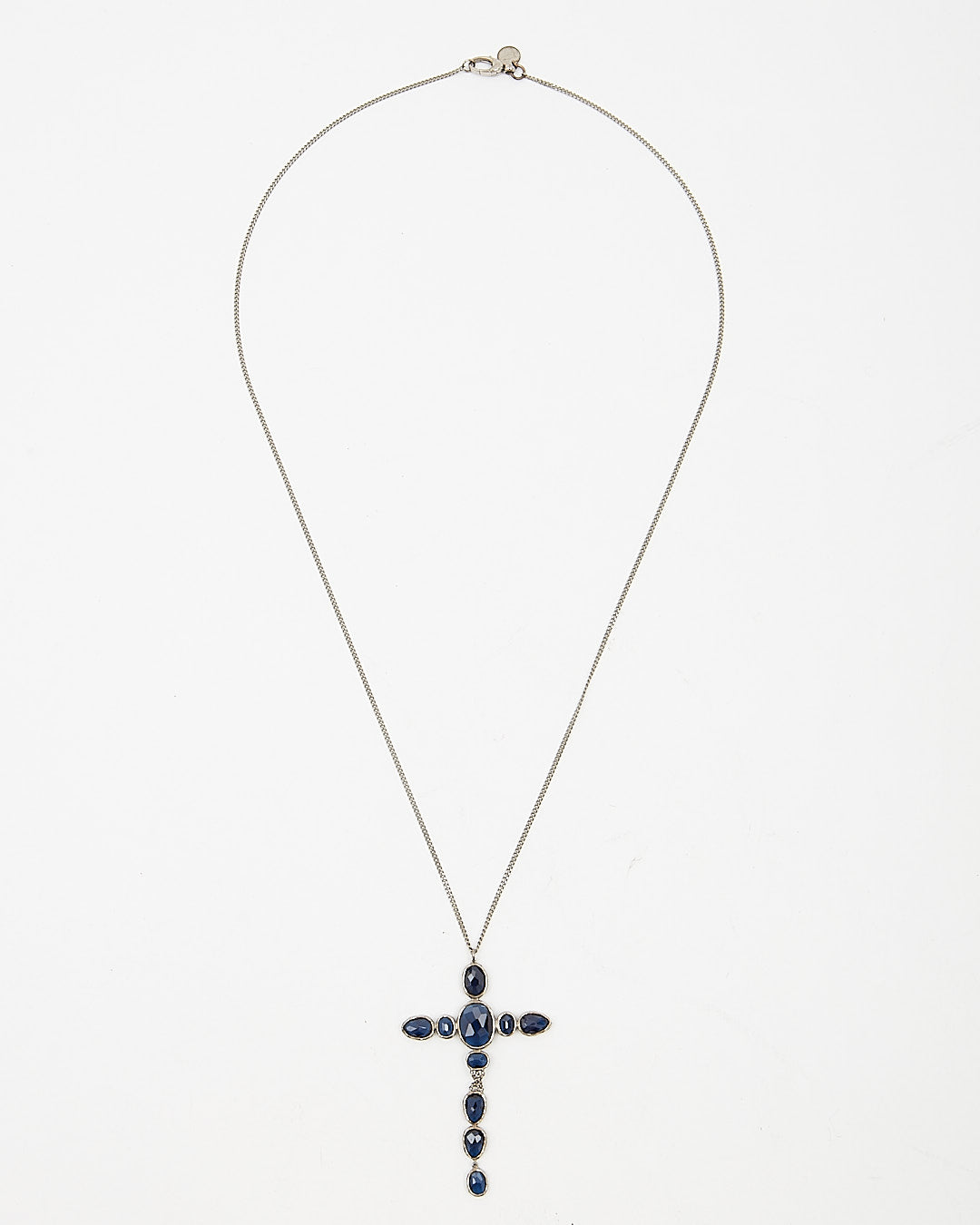 Gucci Blue Stone Cross Silver Necklace