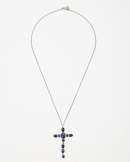 Gucci Blue Stone Cross Silver Necklace