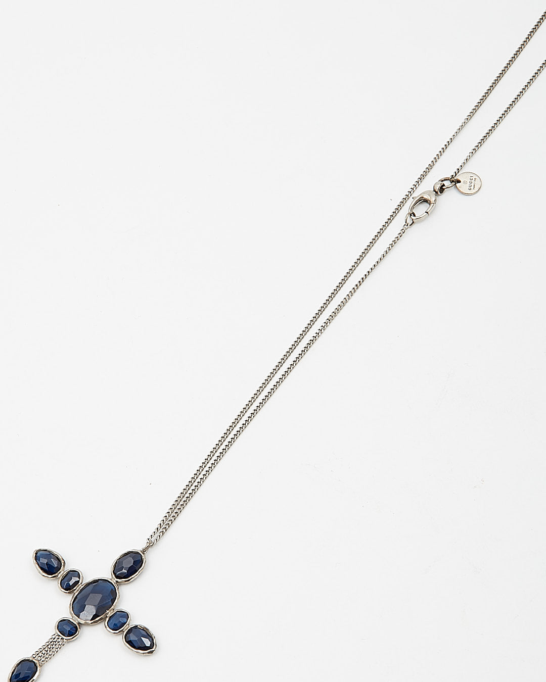 Gucci Blue Stone Cross Silver Necklace