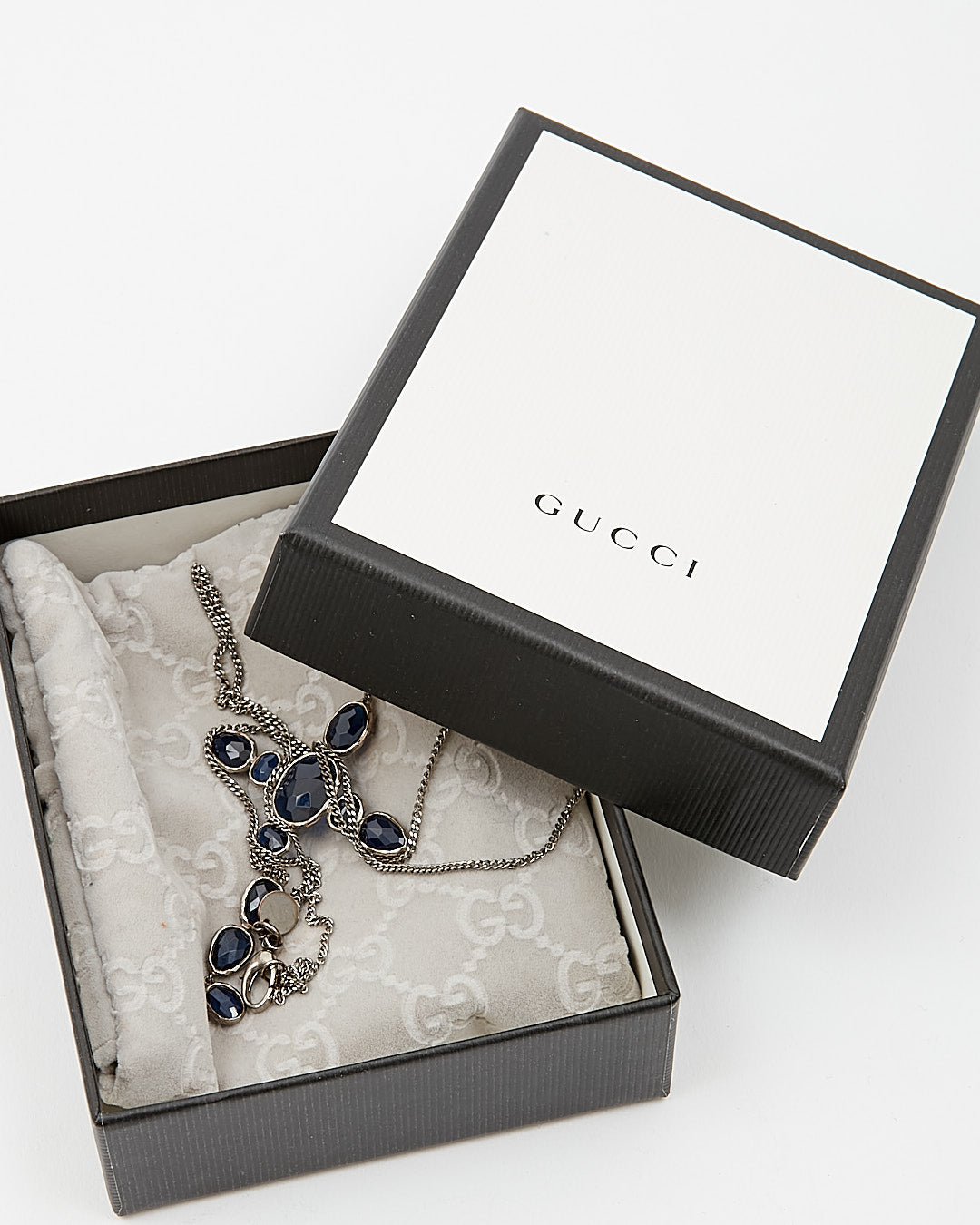 Gucci Blue Stone Cross Silver Necklace