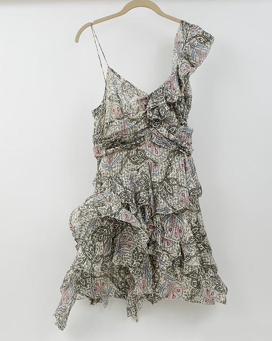 Isabel Marant Paisley Sheer Ruffle Cocktail Dress - 6