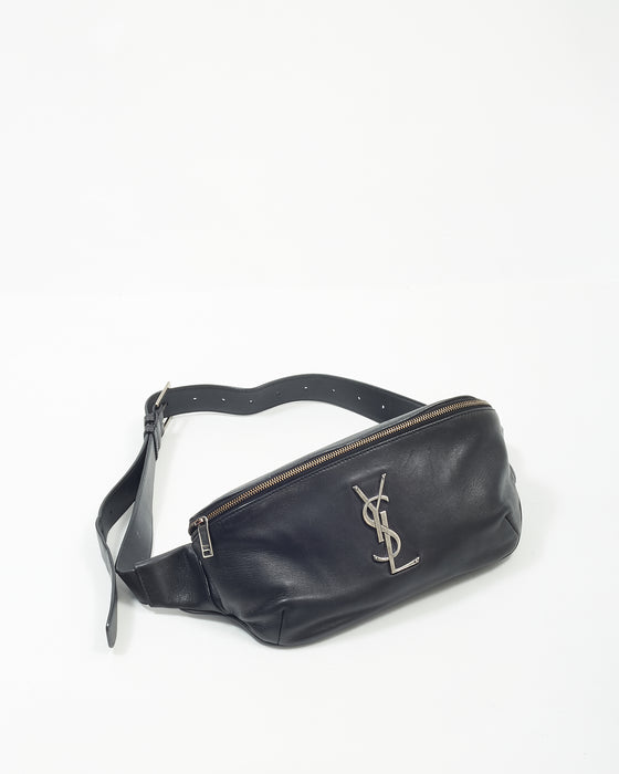 Saint Laurent Black Leather Monogram Belt Bag