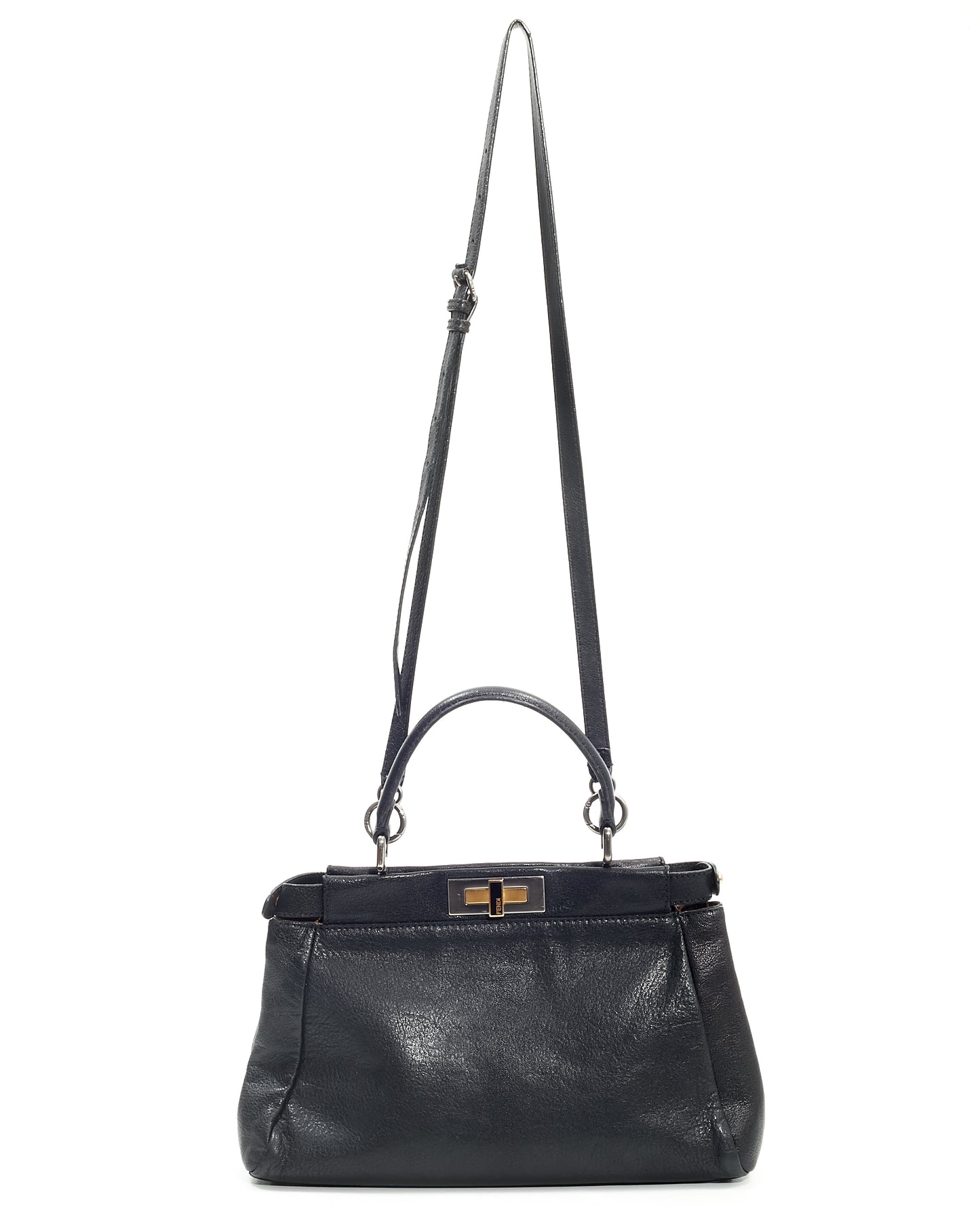 Fendi Black Leather Peekaboo Top Handle Bag