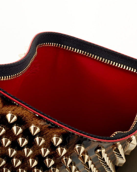 Louboutin Patent Leopard Studded Clutch Bag