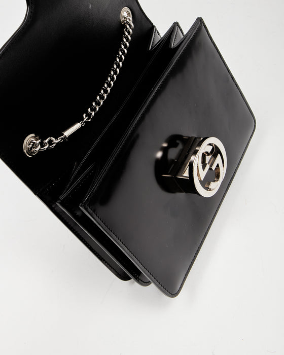 Gucci Black Patent Interlocking G Small Shoulder Bag
